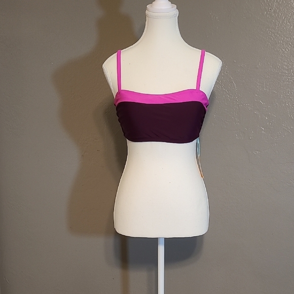 Kona Sol Women's Pink And Purple Color-block Bandeau Bikini Top Size Medium 8/10 - Picture 1 of 7